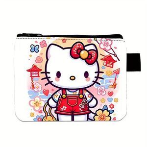Hello Kitty Wallet with Zipper Closure - Japanese-Themed Pastel Pink and Floral